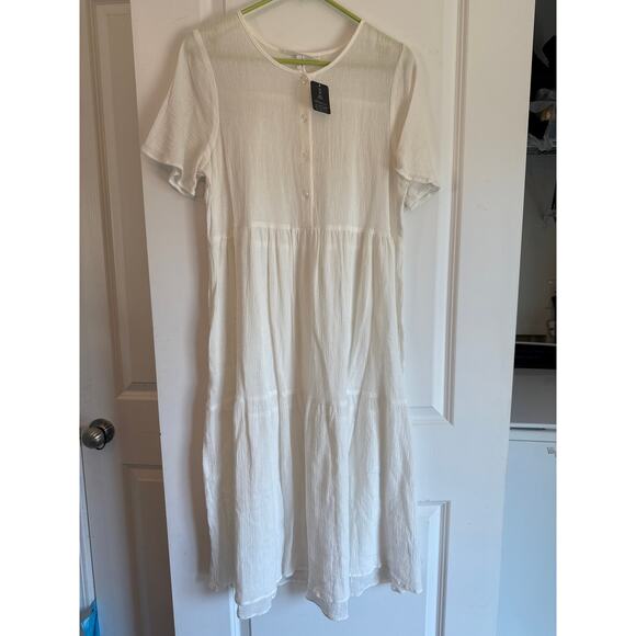 Urban Outfitters Urban Renewal White Gauzy Tiered Cotton Dress M NWT - Picture 4 of 7